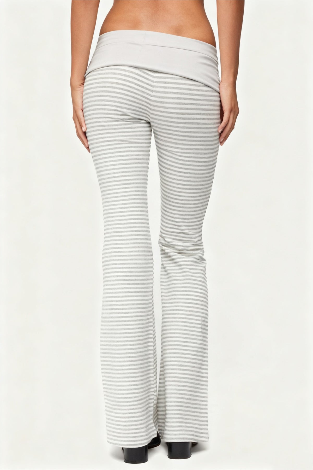 Striped Foldover Waist Flare Leg Pants