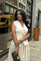Button Front Two Piece Knit Vest Skirt Set