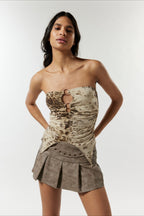 Printed Panel Backless Bandeau Crop Top