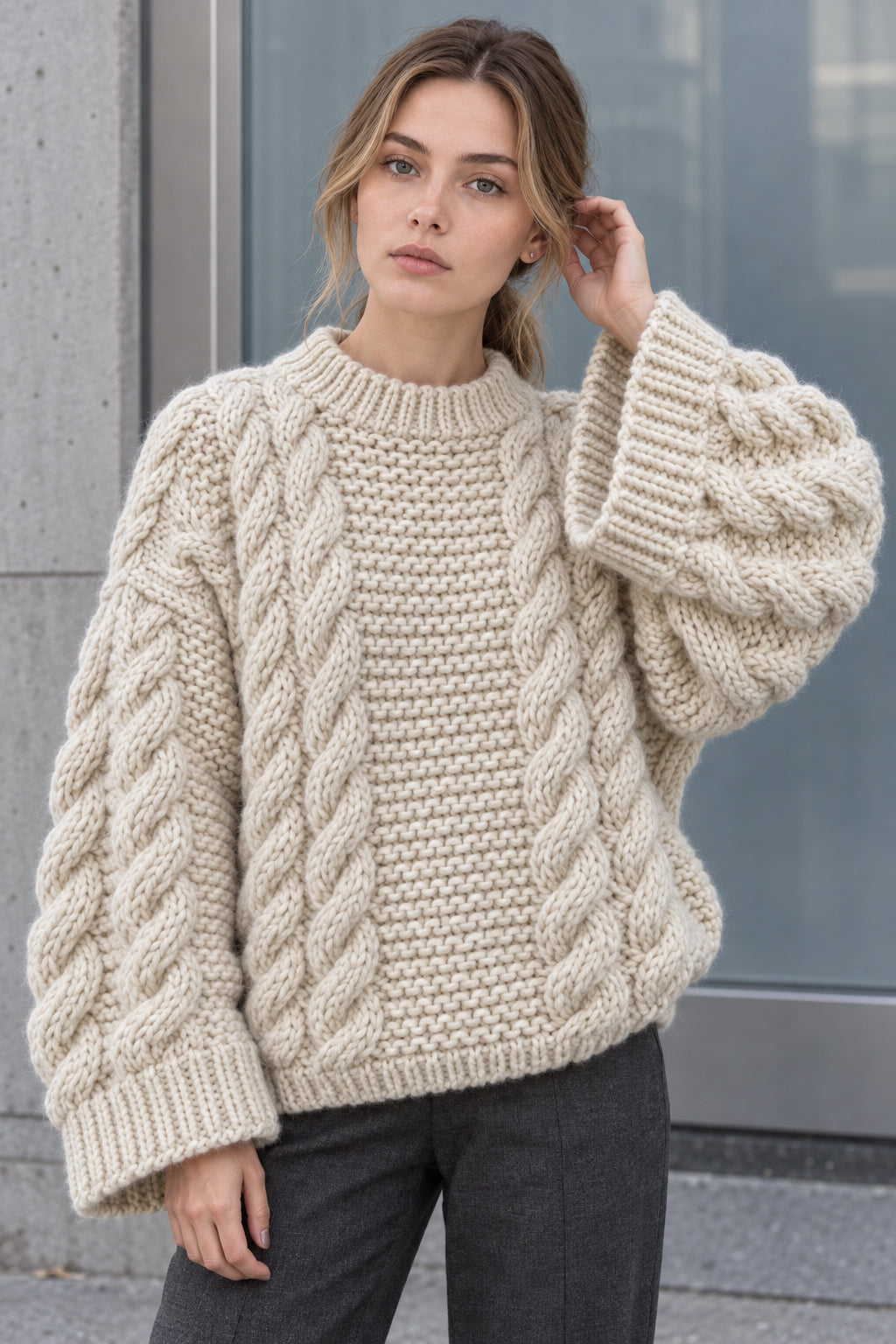 High Neck Wide Long Sleeve Loose Sweater