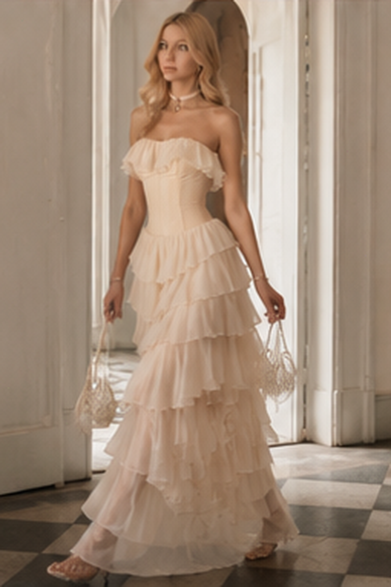 Tiered Chiffon Corset Mermaid Hem Prom Dress