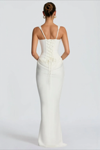 Solid Square Neck Ruched Panel Bodycon Party Dress