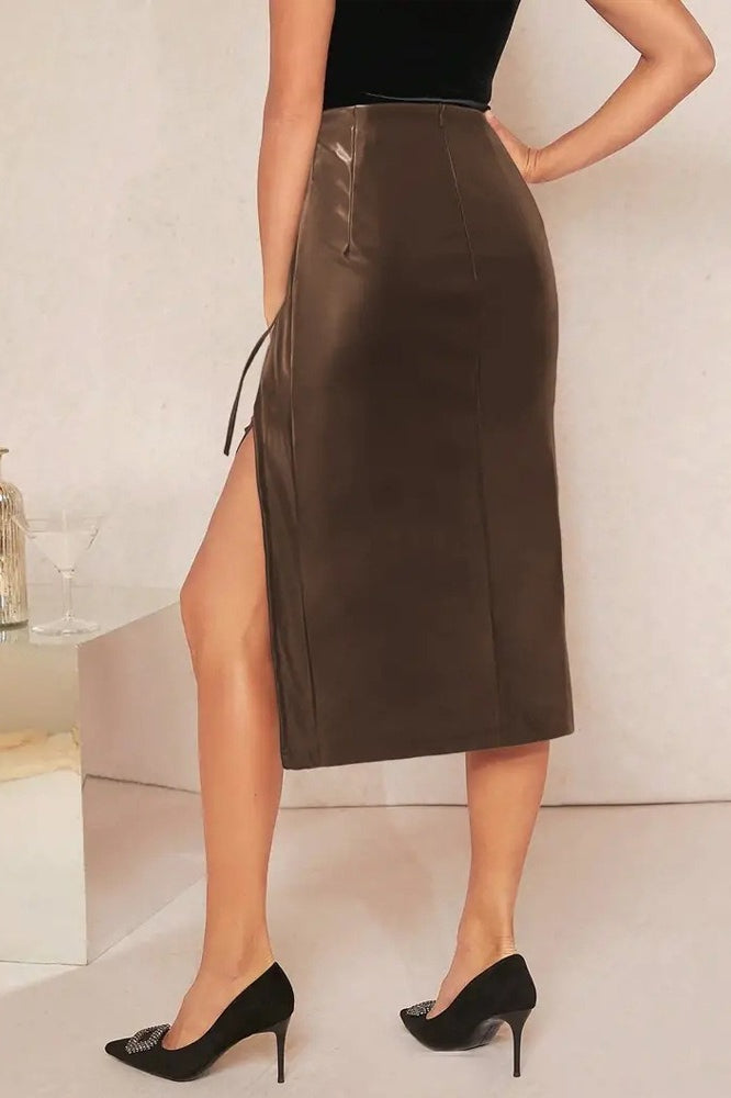 Faux Leather Bodycon Side Slit Skirt Secondary image