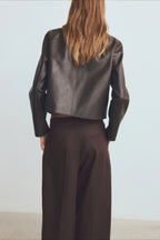 Faux Leather Button Front Blazer Jacket