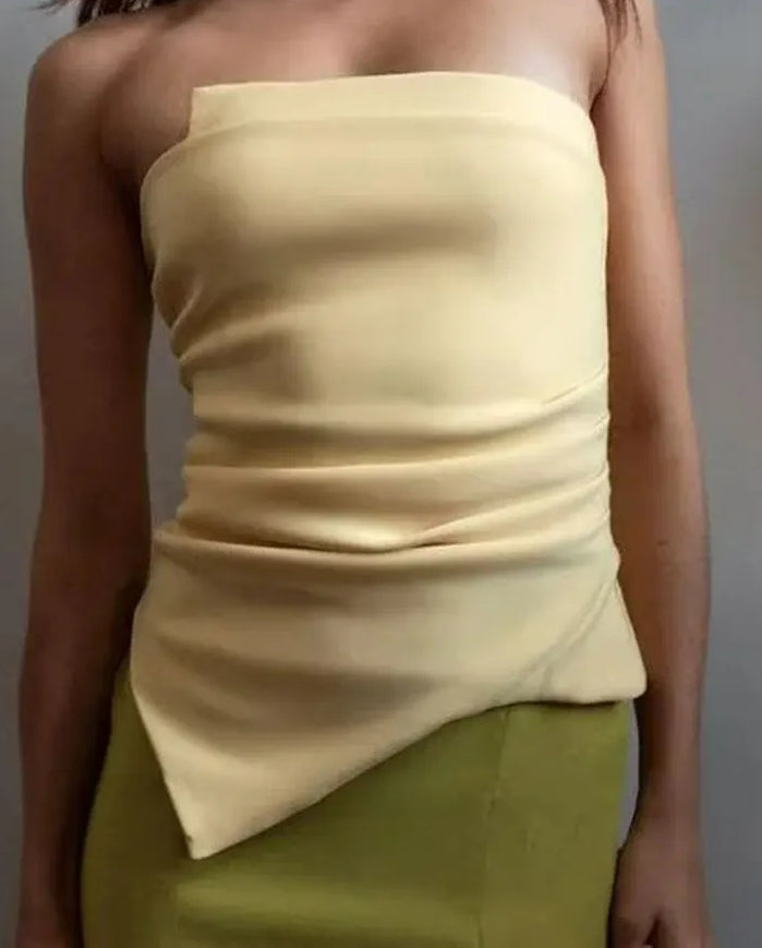 Asymmetric Pleated Yellow Strapless Main image
