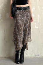 Sheer Mesh Leopard Print Pencil Skirt