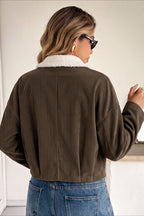 Sherpa Collar Corduroy Brown Cropped Jacket