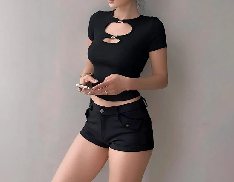 Hollow Out Black Slim Fit Crop Top Main image