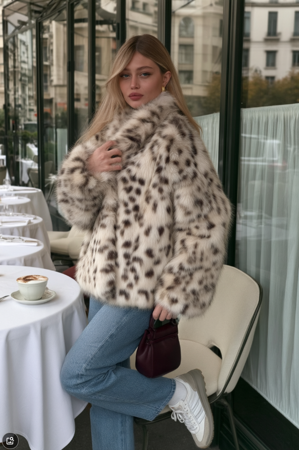 Faux Fur Leopard Pattern Coat