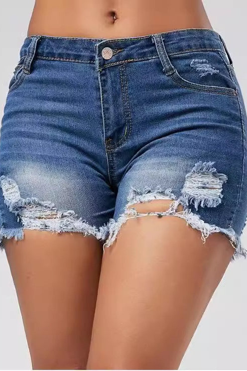 Distressed Frayed Hem Denim Shorts Secondary image