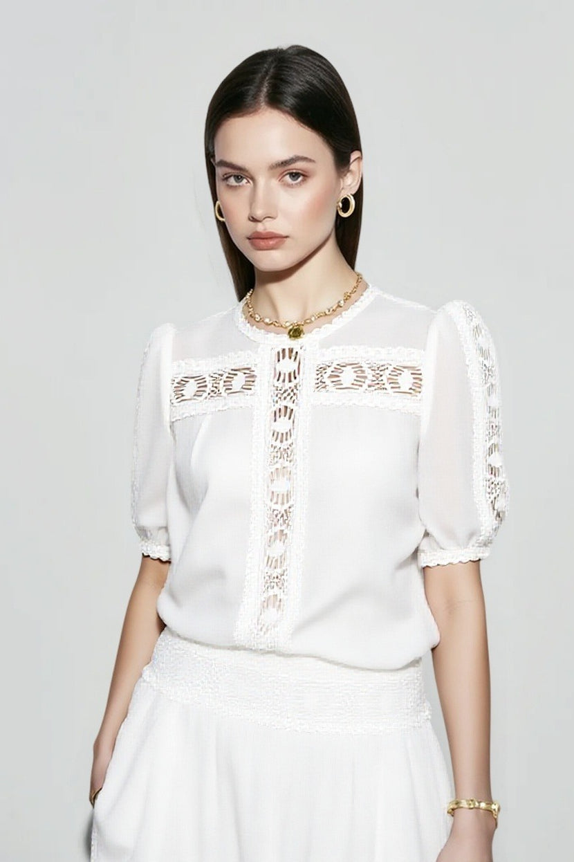 Linen Short Sleeve Blouse Skirt Vacation Set Secondary image