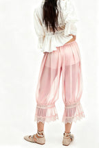 Sheer Mesh Lace Floral Panel Lined Pants