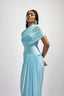 Draped Cape Shoulder Ruched Column Maxi Dress