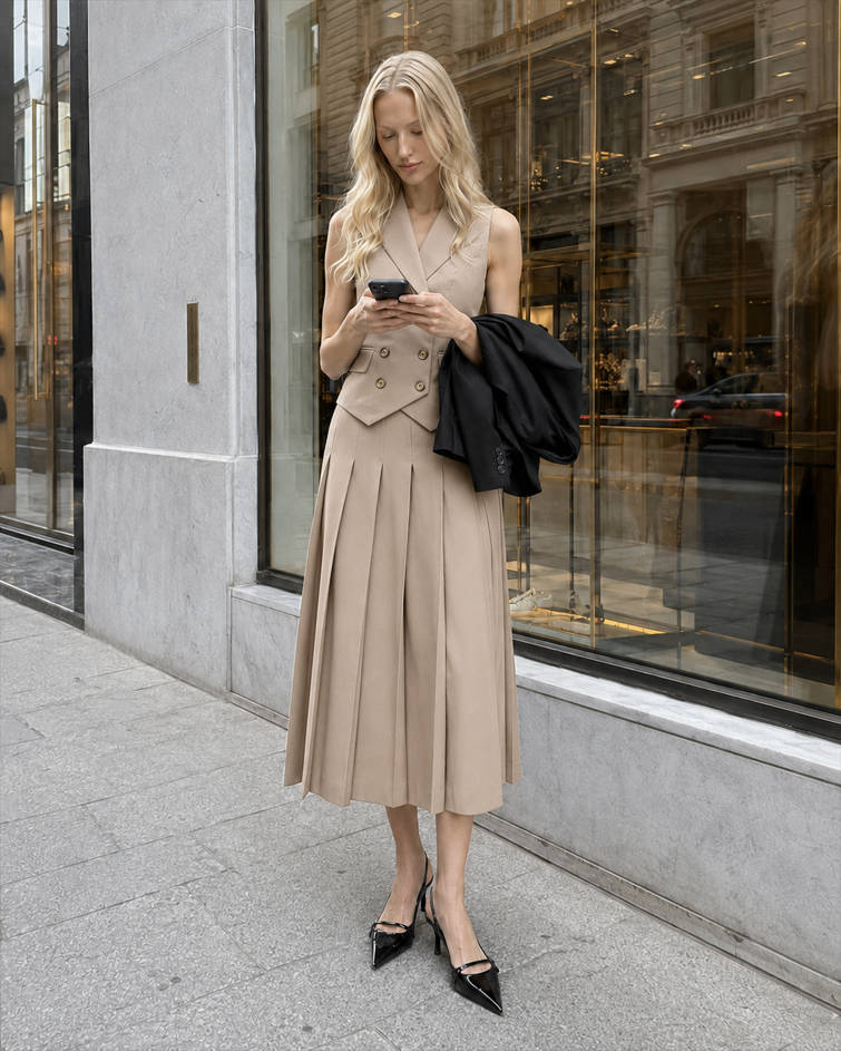 Elegant Spliced Tunic Skirt Two Piece Set