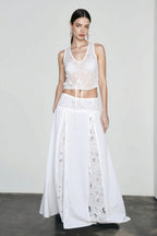 Vintage Lace Patchwork Bow Vacation Skirt