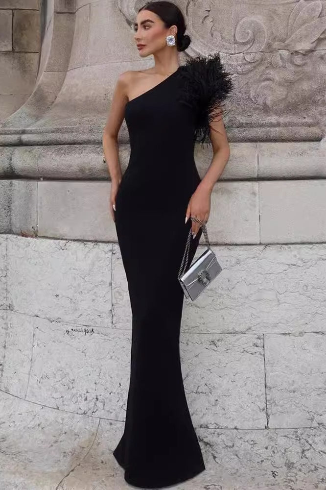 One-Shoulder Feather Trim Party Dress Secondary image