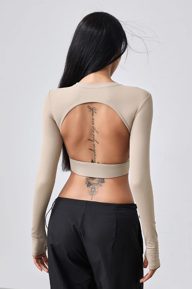Backless Cutout Slim Thumbhole Yoga Crop Top Secondary image