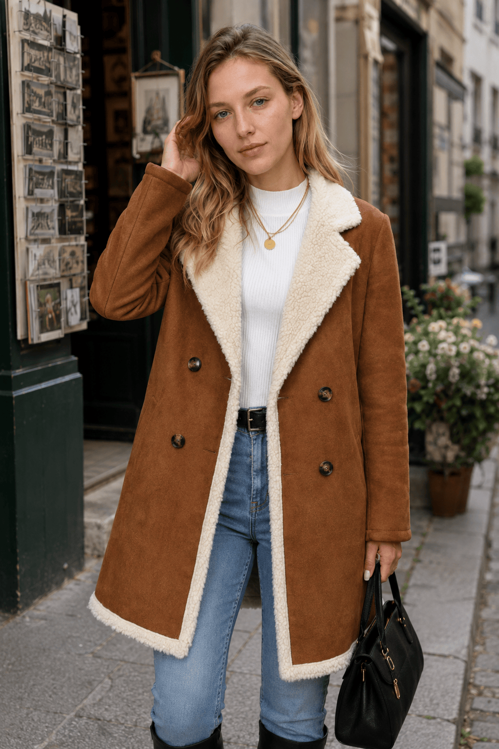 Suede Wool Blend Mid Length Overcoat Main image