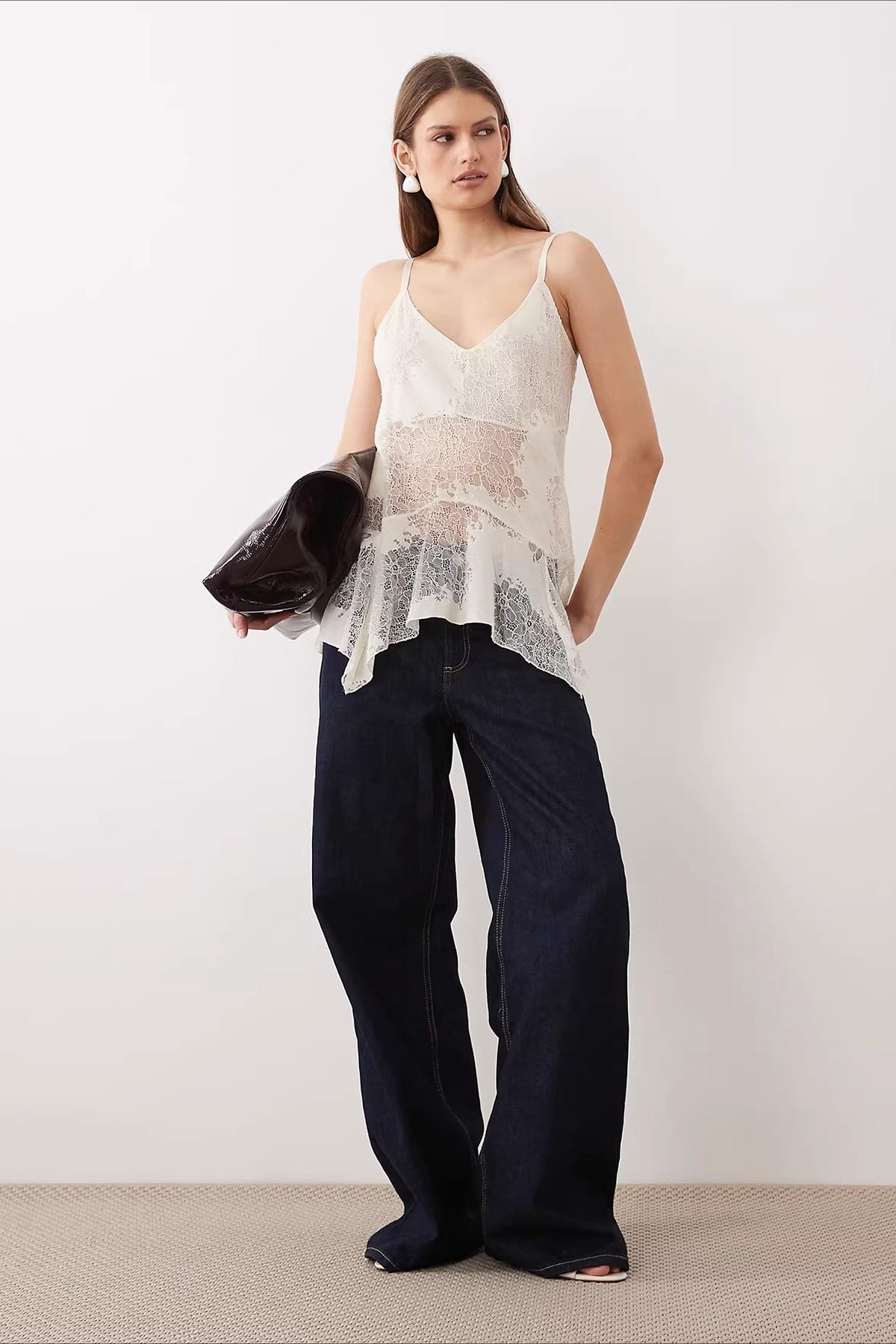 Lace Ruffle Asymmetrical Cami Top Secondary image
