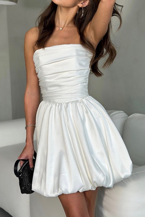 Retro Ruched Satin Strapless Wedding Dress Main image