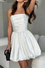 Retro Ruched Satin Strapless Wedding Dress