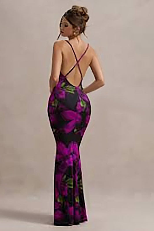 Floral Cross-Strap Maxi Party Dress Secondary image