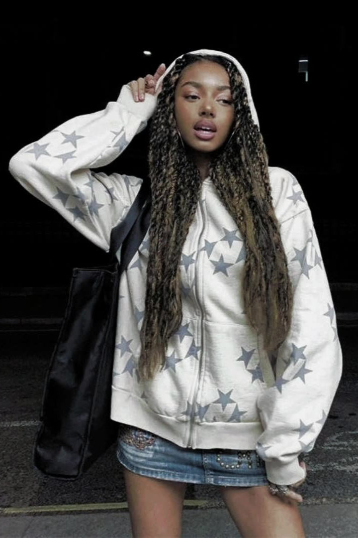 Star Print Zip Up Hoodie Secondary image