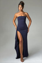 Off-Shoulder Strapless High Slit Maxi Dress