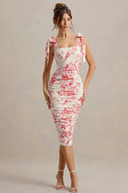 Sweet Floral Tie-Waist Bodycon Floral Dress