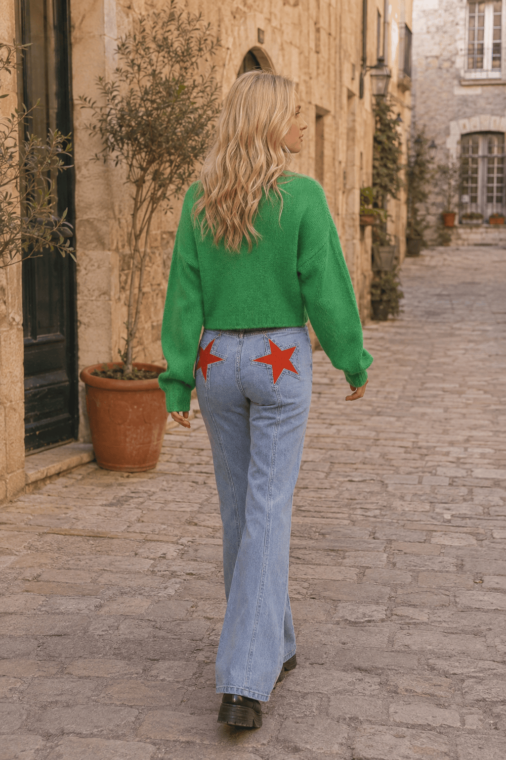 Back Star Patchwork Flare Jeans Secondary image