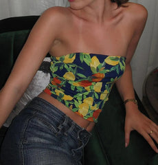 Flower Print Slim Tank Strapless