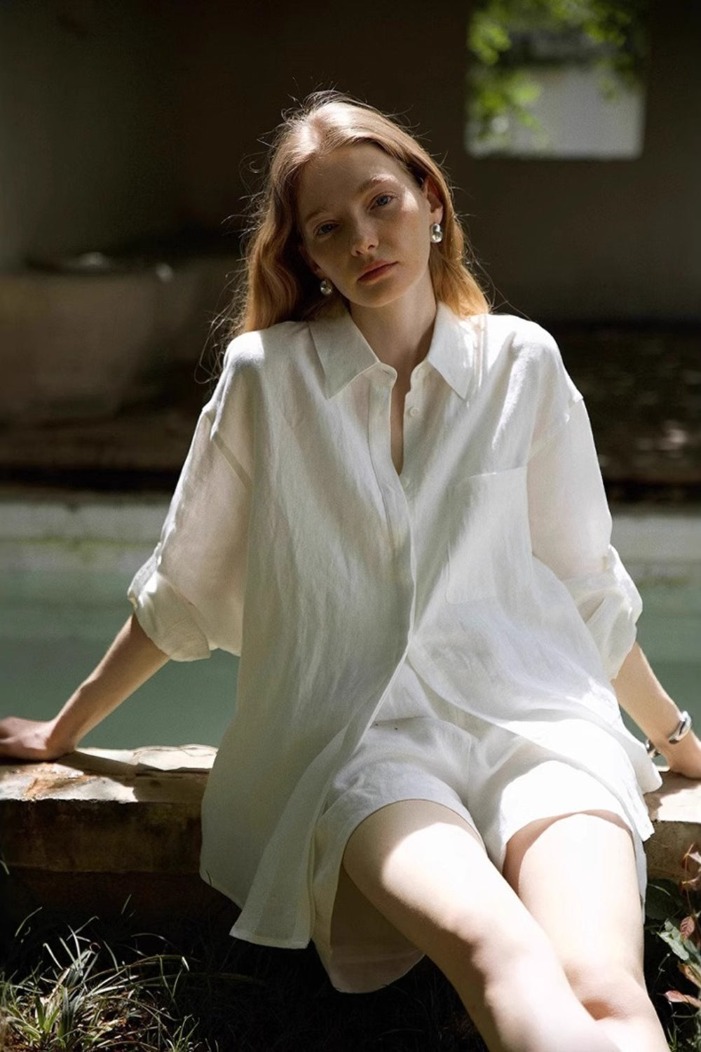 Linen Adjustable Tab Long Sleeve Top Secondary image