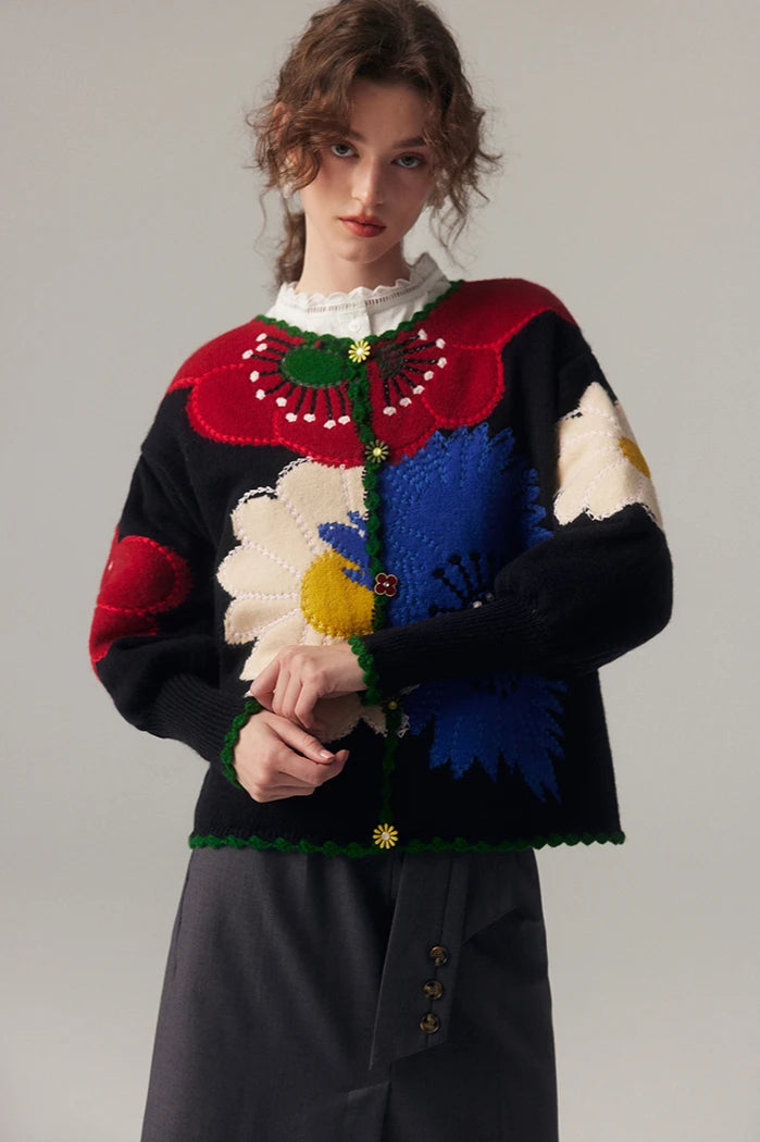 Vintage Floral Embroidered Knit Cardigan Main image