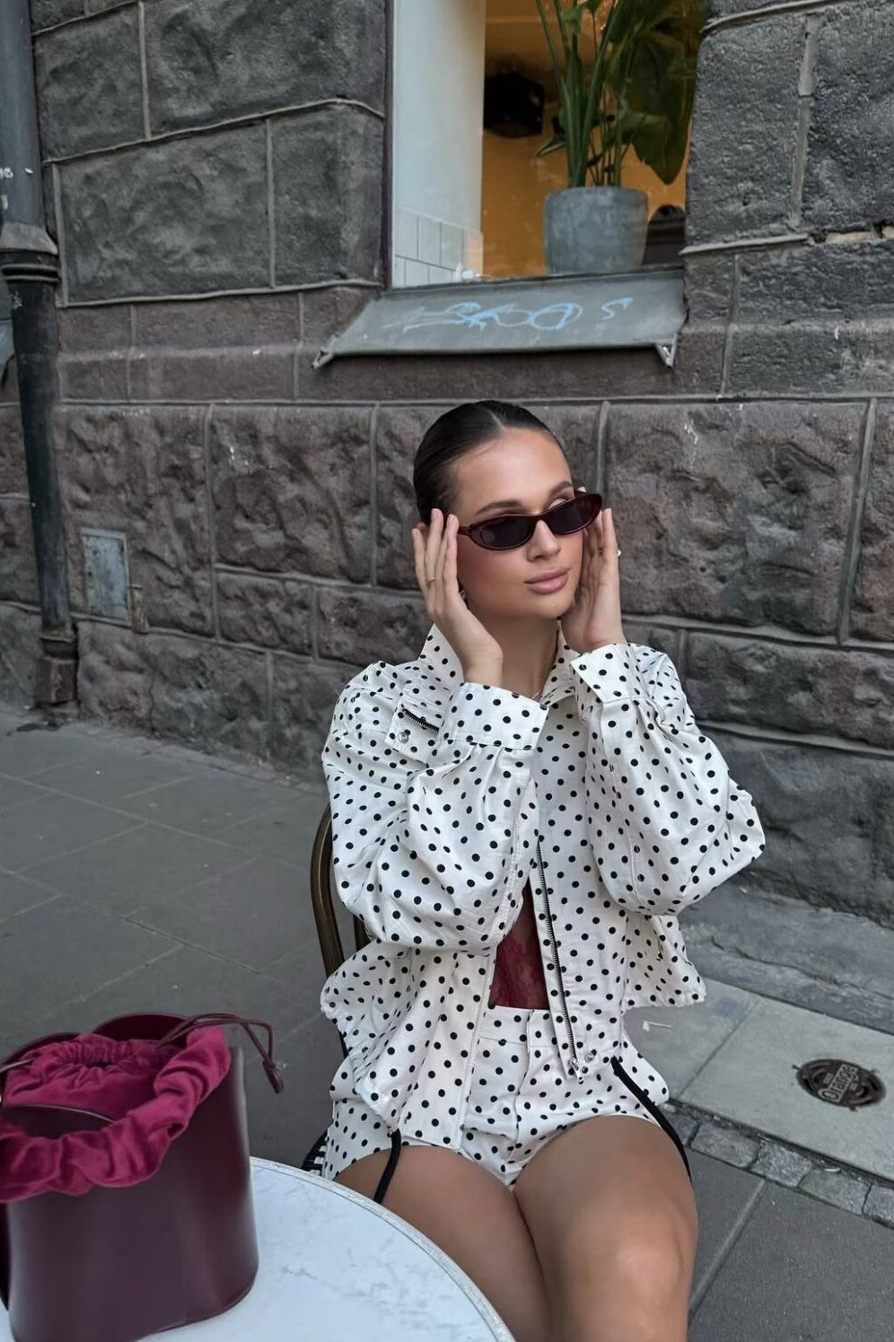 Stand Collar Dot Print Jacket Main image
