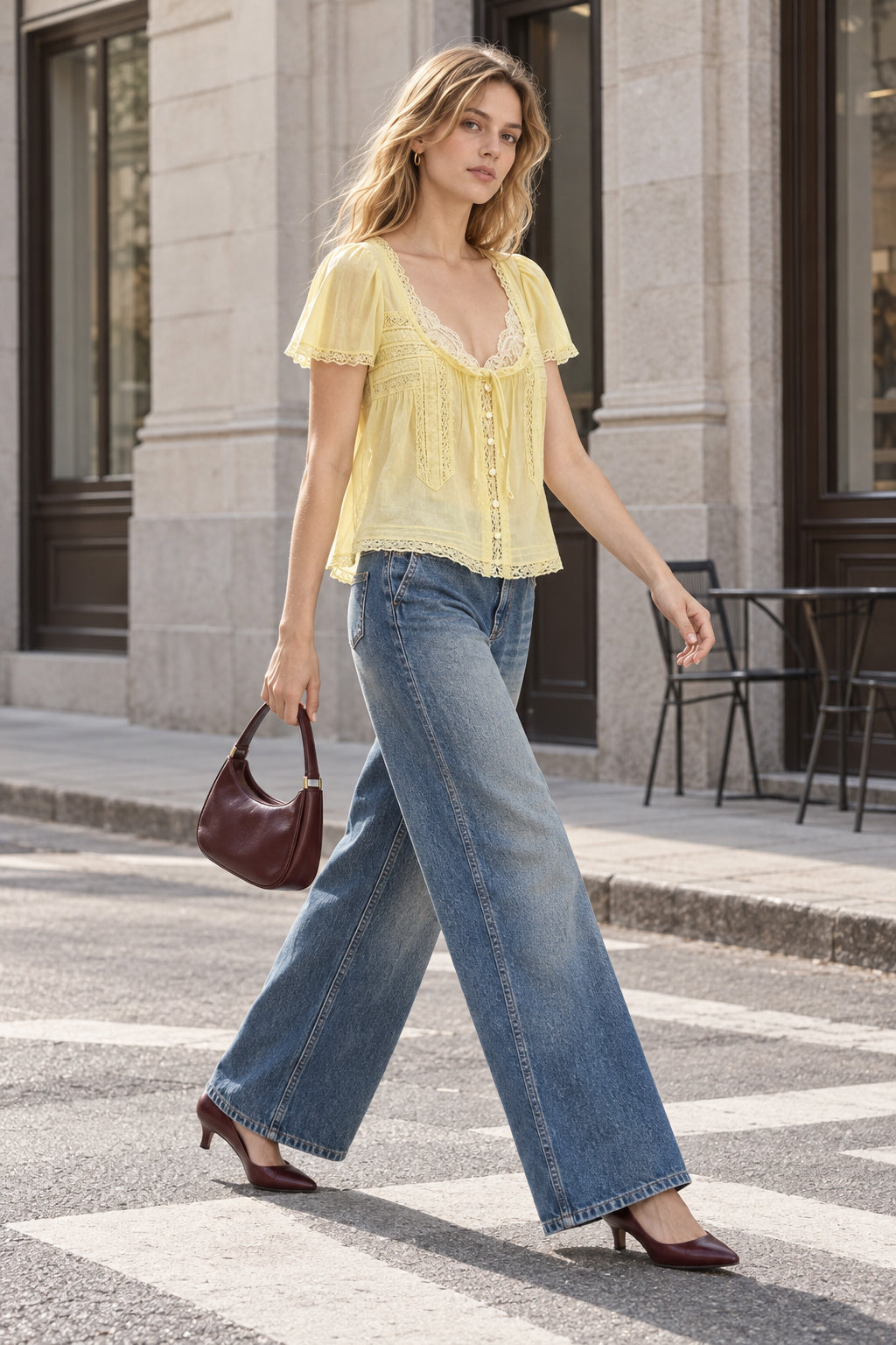 Lace Trimmed Tie Front Blouse