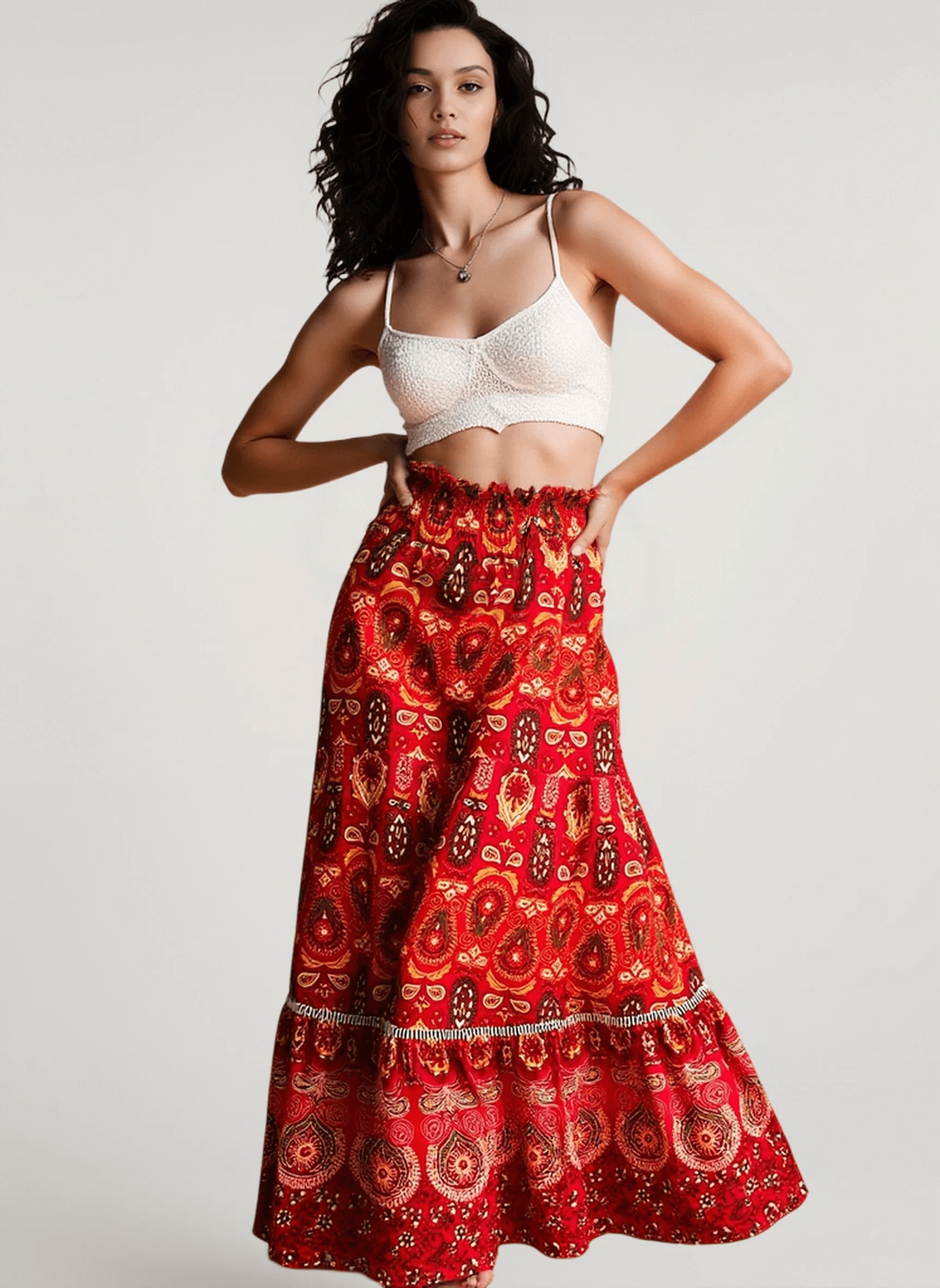Rayon High Waist Hollow Boho Vacation Skirt Secondary image