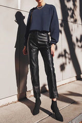 Office PU Straight Leg Stylish Casual Workwear Pants