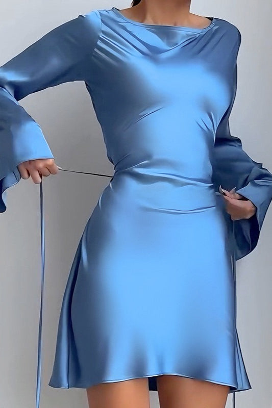 Elegant Satin Waist Tie Slim Bodycon Cocktail Cocktail Dress Main image