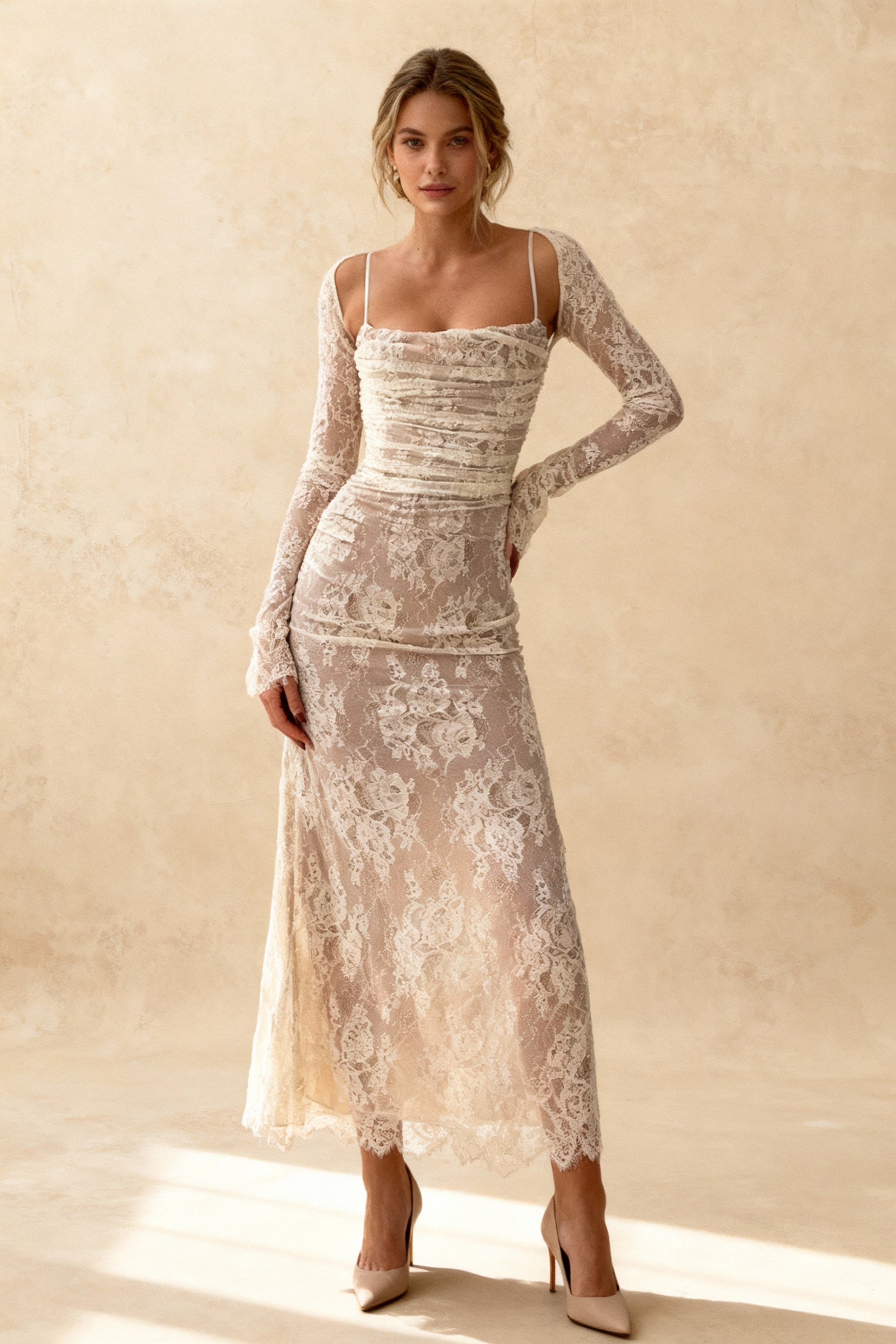 Elegant Lace Mesh Long Sleeve Lace Dress Main image