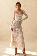Elegant Lace Mesh Long Sleeve Lace Dress