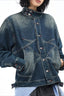 Deconstructed Washed High Collar Denim Jacket