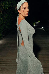 Stretch Knit Backless Bell Sleeve Birthday Dress