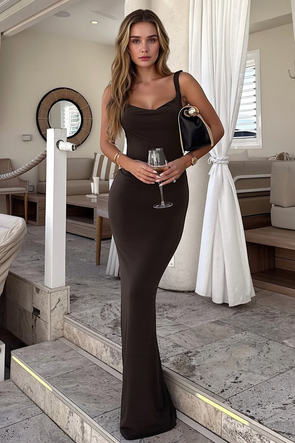 Deep Open Back Solid Basic Bodycon Slip Dress Main image
