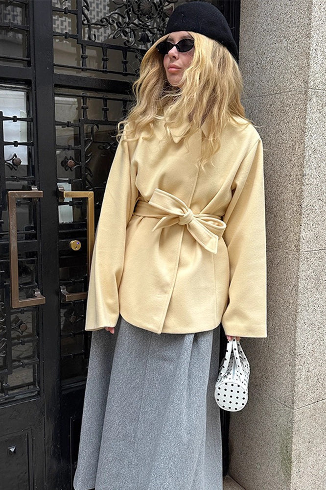 Belted Solid Wool Midi Coat Main image