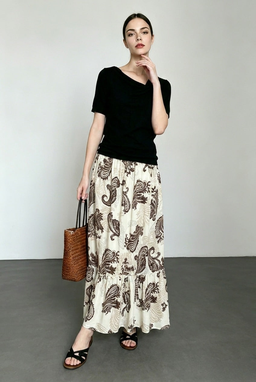 Feather Print Patchwork Vacation Skirt Main image