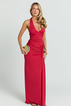 Deep V Halter Ruched Mermaid Party Dress