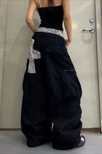 Leopard Cross Double Waist Cargo Jeans