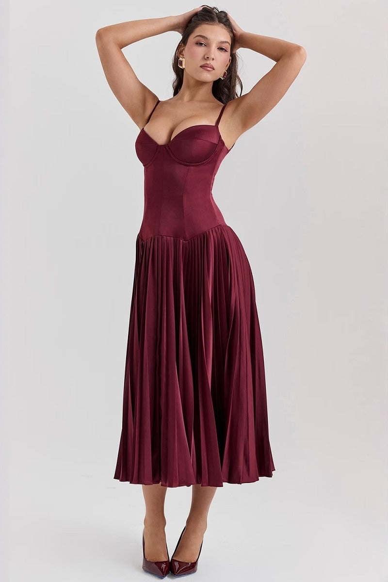 Sleeveless Pleated Bodycon Silk Dress