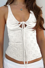 Textured Cut Out V Neck Tank Top