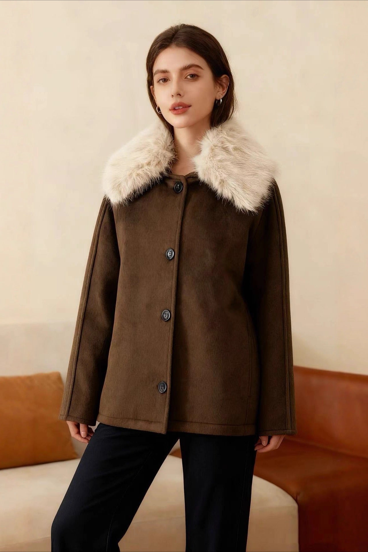 Textured Faux Fur Trim Jacket Secondary image